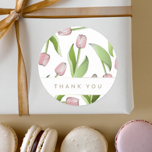 Thank You Modern Pink Tulip Classic Round Sticker