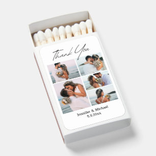 thank you modern script 5 photos wedding matchboxes