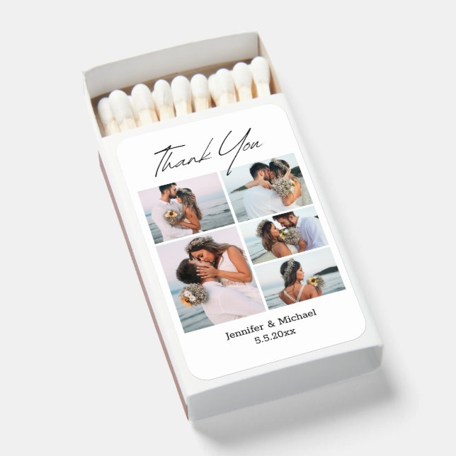 thank you modern script 5 photos wedding  matchboxes (Front Open)
