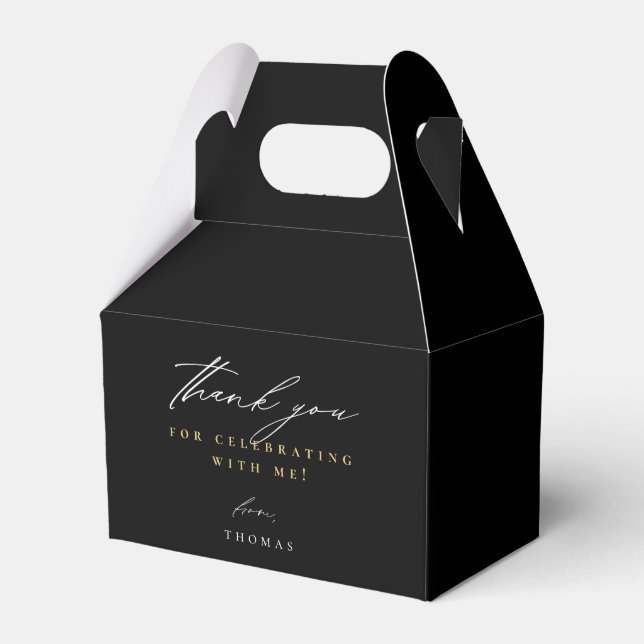 Thank You Modern Script Black Favor Boxes (Front Side)