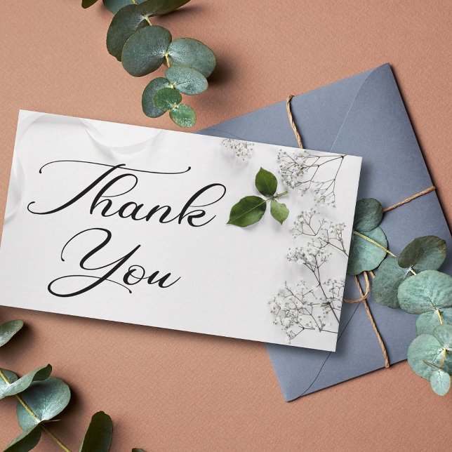 thank you, modern script botanical wedding note card (Creator Uploaded)