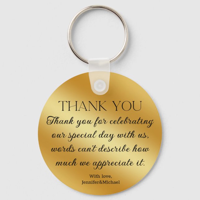 thank you modern script gold metallic wedding keychain (Front)