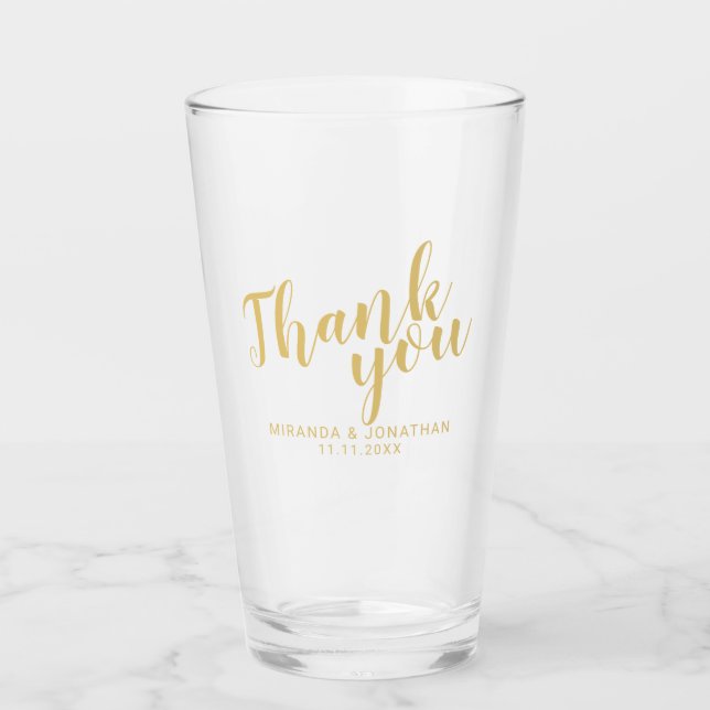 'Thank You' Modern Script Gold Wedding Favor Glass (Front)