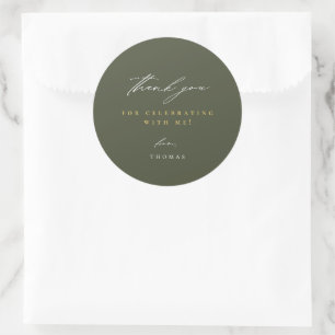 Thank You Modern Script Green Classic Round Sticker
