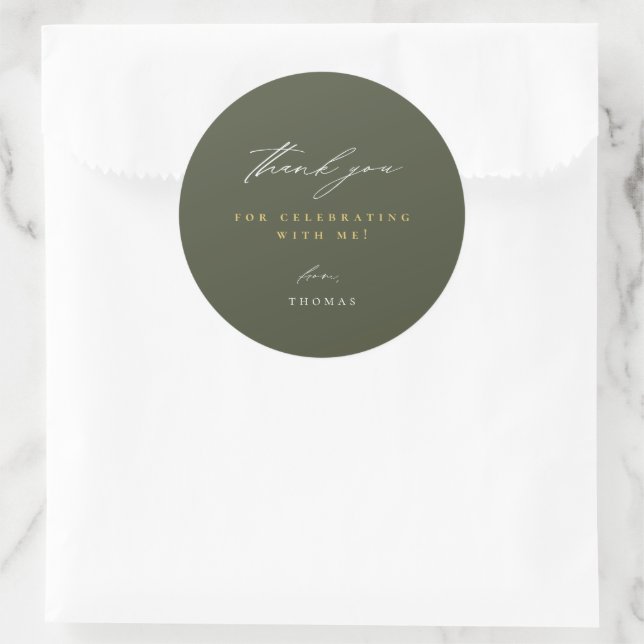 Thank You Modern Script Green Classic Round Sticker (Bag)