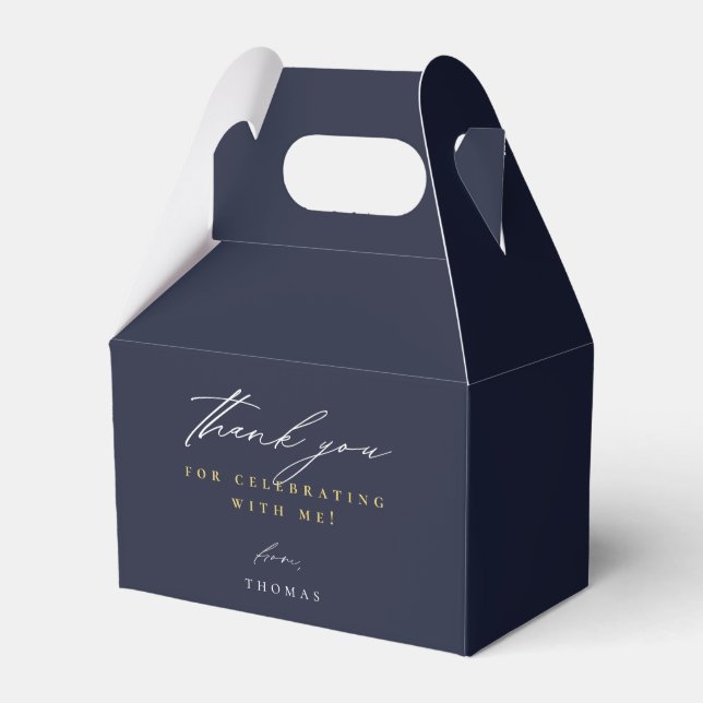 Thank You Modern Script Navy Blue Favor Boxes (Front Side)