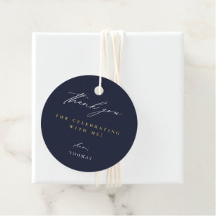 Thank You Modern Script Navy Blue Favor Tags