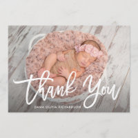 Thank You | Modern Script Photo Birth Announcement