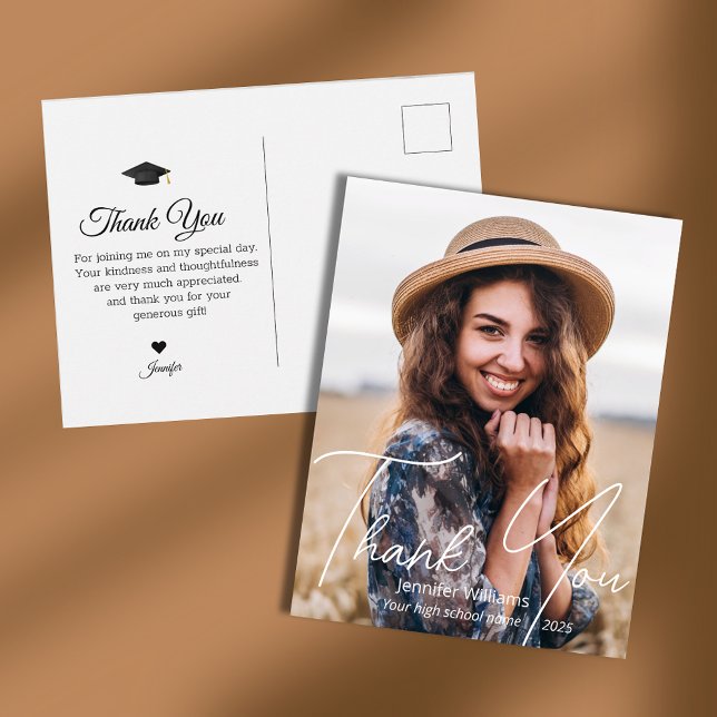 thank you modern script photo graduation postcard (Creator Uploaded)