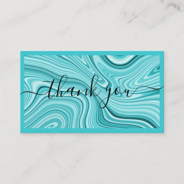 Thank you modern script teal turquoise marble business card (Front)