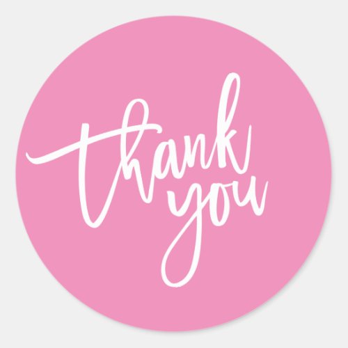 THANK YOU modern script type packaging candy pink Classic Round Sticker