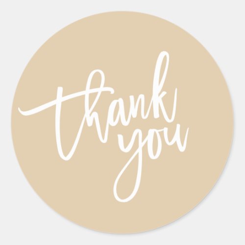 THANK YOU modern script type packaging CHAMPAGNE Classic Round Sticker