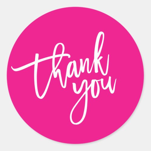 THANK YOU modern script type packaging hot pink Classic Round Sticker