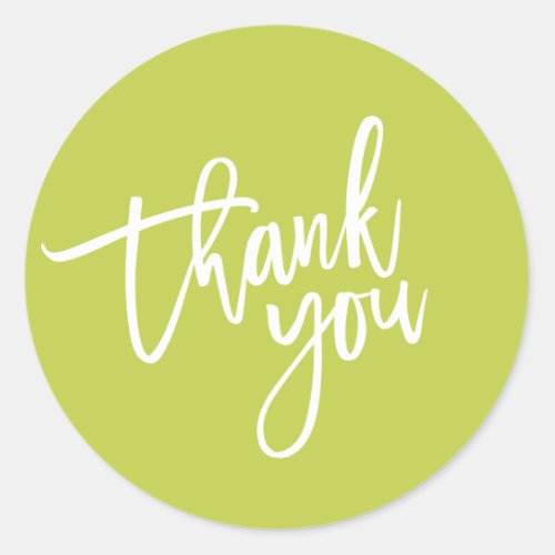 THANK YOU modern script type packaging LIME GREEN Classic Round Sticker