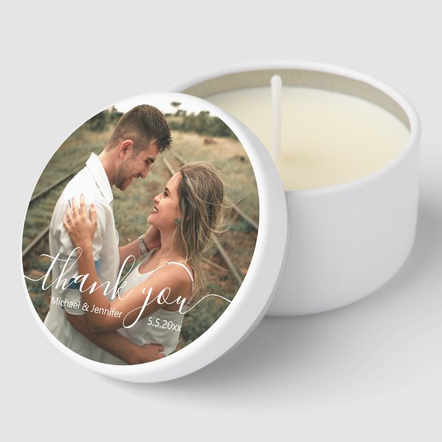 thank you modern script wedding  photo  mini candle favors (Corner)
