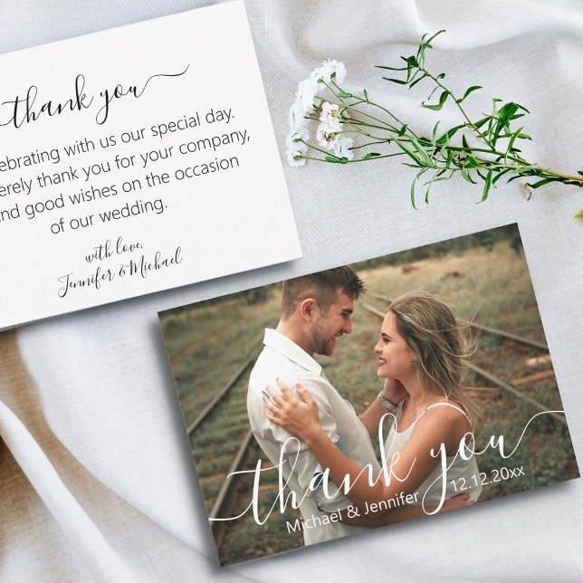 thank you modern script wedding photo  note card (Creator Uploaded)