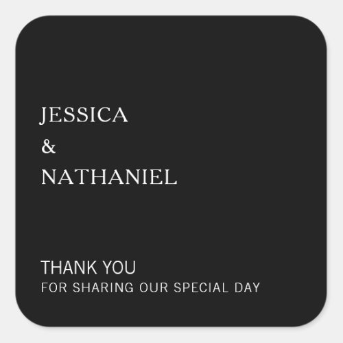 Thank You Modern Simple Black Wedding Favor Square Sticker