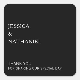 Thank You Modern Simple Black Wedding Favor Square Sticker