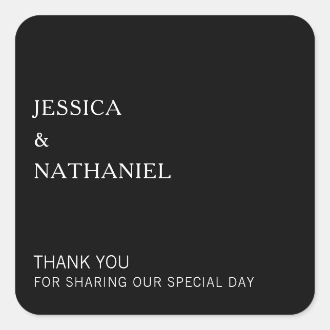 Thank You Modern Simple Black Wedding Favor Square Sticker (Front)