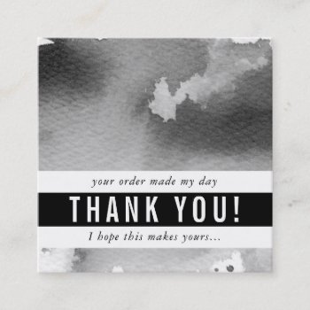 Thank You Modern Simple Bold Watercolor Grey Black Square Business Card by edgeplus at Zazzle