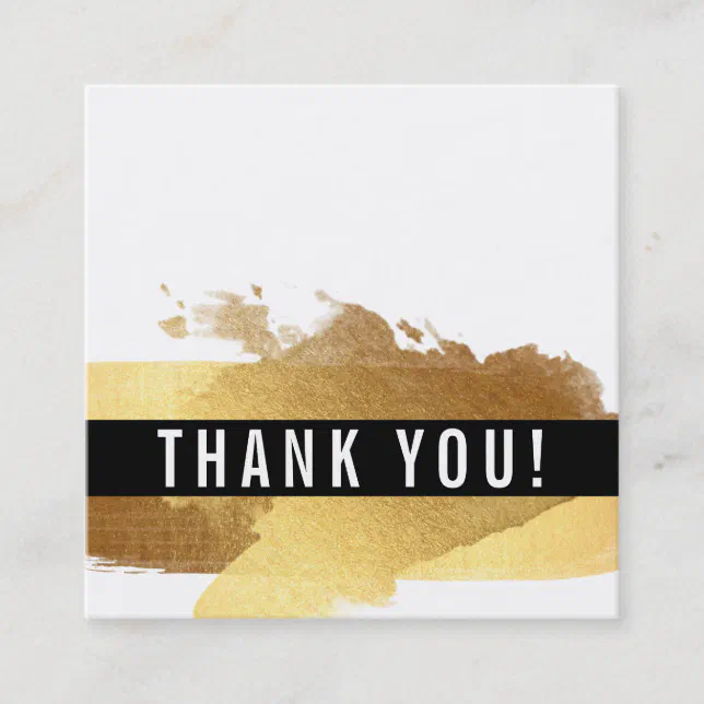 THANK YOU modern simple glam luxe gold glitter Square Business Card ...