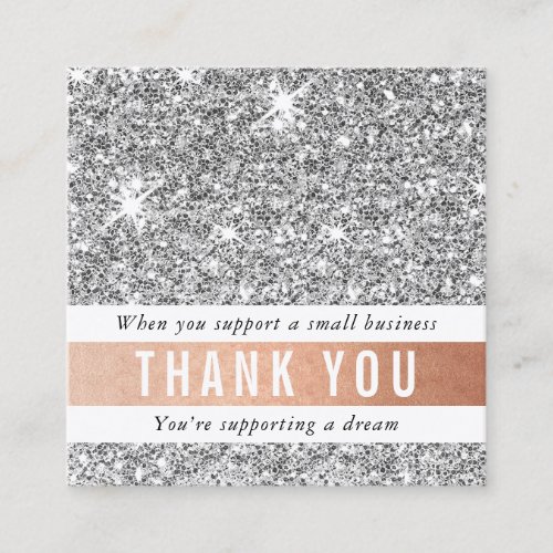 THANK YOU modern simple glam luxe silver glitter Square Business Card