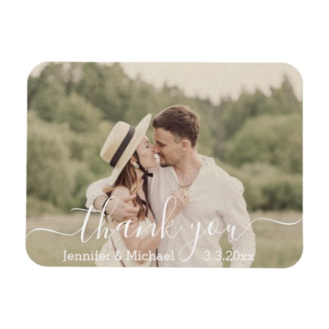 thank you modern simple handwriting  wedding photo magnet (Horizontal)