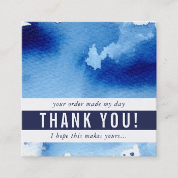 Thank You Modern Simple Watercolor Dark Navy Blue Square Business Card by edgeplus at Zazzle