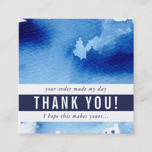 THANK YOU modern simple watercolor dark navy blue Square Business Card