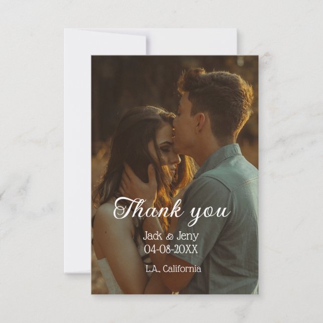 Thank you modern simple wedding couple name messag card (Front)
