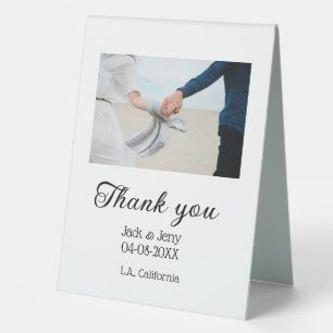 Thank you modern simple wedding couple name messag table tent