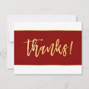 THANK YOU modern stylish burgundy red gold writing Card