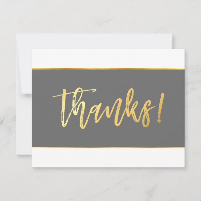 THANK YOU modern stylish grey gray gold writing Card (Front)