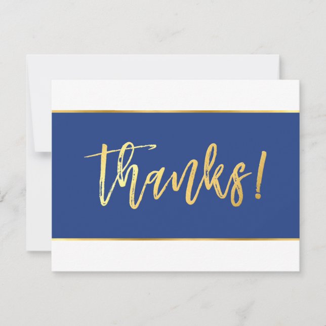 THANK YOU modern stylish royal blue gold writing Card (Front)