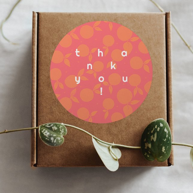 Thank you modern tangerine pattern classic round sticker (Creator Uploaded)