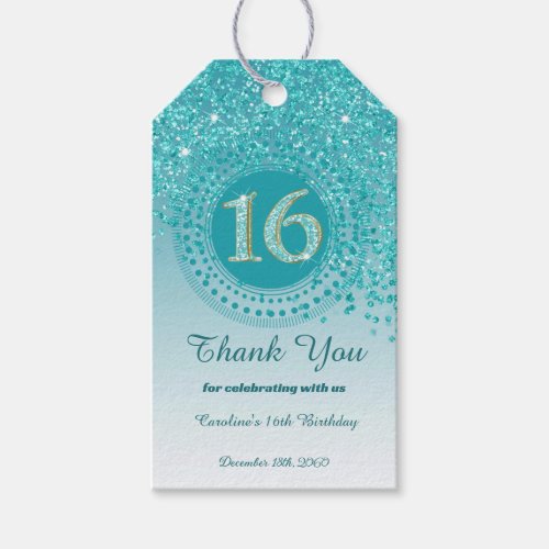 Thank You, Modern Teal Glitter Sweet 16
