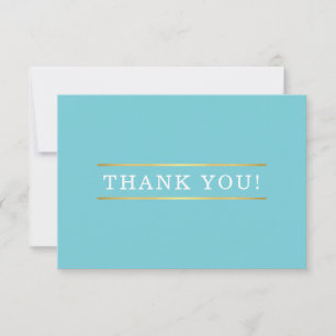 THANK YOU modern turquoise blue white gold detail Card