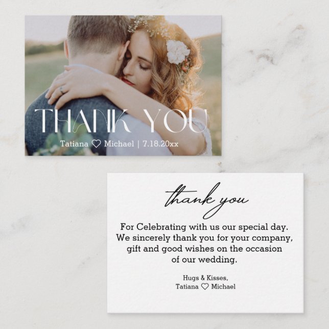 thank you ,modern typography ,wedding photo  note card (Front/Back)