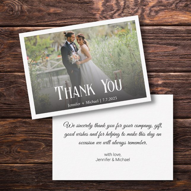 thank you modern typography wedding photo  note card (Creator Uploaded)