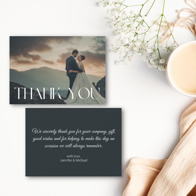thank you modern  typography wedding photo   note card (Creator Uploaded)