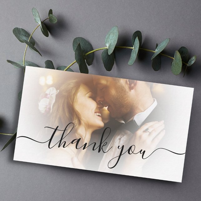 thank you modern wedding faded photo note card (Creator Uploaded)