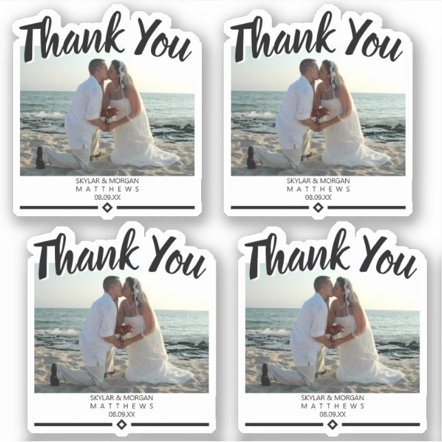 Thank You Modern Wedding Photo Black Vinyl Sticker (Front)