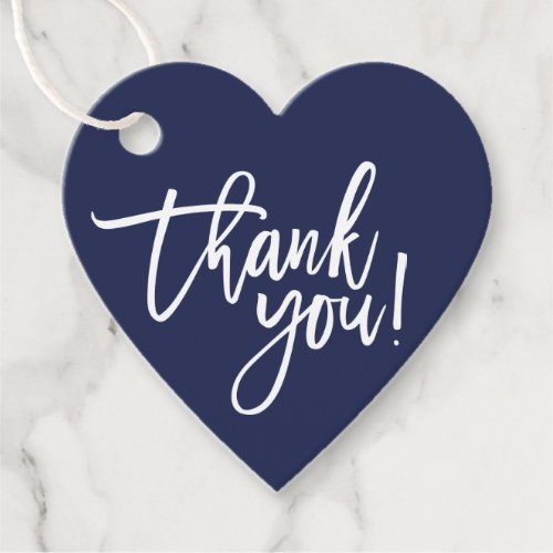 THANK YOU modern white calligraphy navy blue Favor Tags