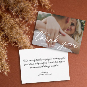 thank you modern white handwriting wedding photo   note card