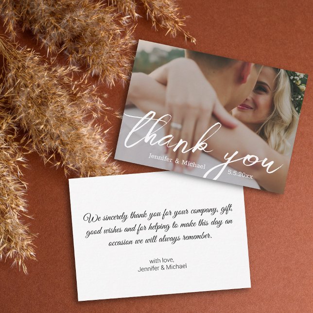 thank you modern white handwriting wedding photo   note card (Creator Uploaded)