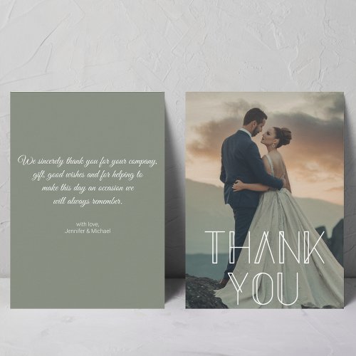 thank you modern white typography wedding photo   note card