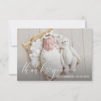 THANK YOU moderrn heart script birth announcement