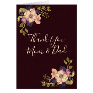 Thank You Mom and Dad , Burgundy Floral Card