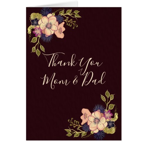 Thank You Mom and Dad  Burgundy Floral Card