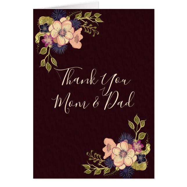 Thank You Mom and Dad , Burgundy Floral Card (Front)